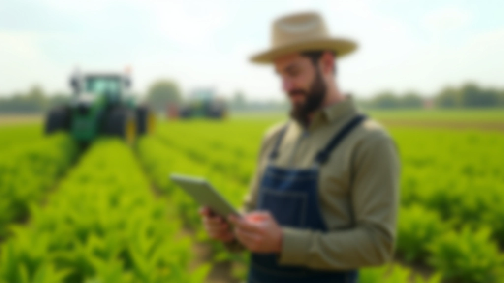 Giovane agricoltore in campo che utilizza tecnologie avanzate per il monitoraggio delle colture